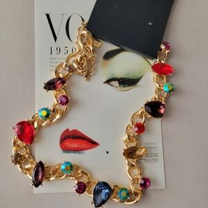 INC Multi-Color Rhinestone Choker Necklace ~ Stunning! ~ Gold-tone Links ~ NWT